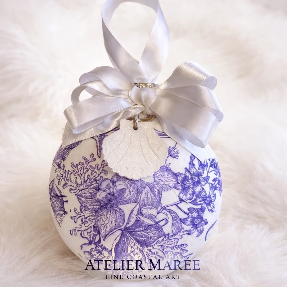 Periwinkle Coastal Toile  Sphere Ornament Handcrafted by Atelier Maree